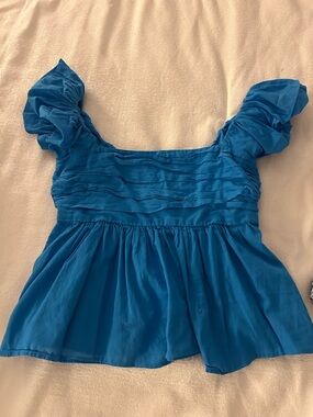 Abercrombie Blue Puff-Sleeve Square-Neck Top